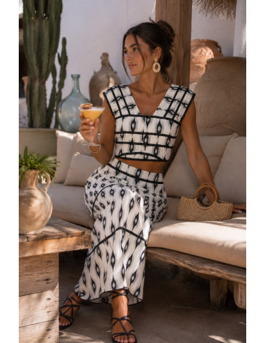 Conjunto de Dos Piezas Estampado Blanco y Negro