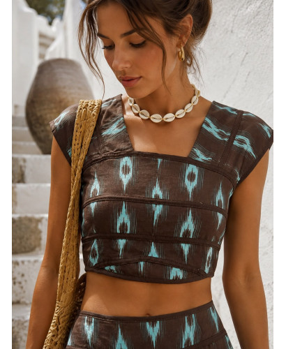 Conjunto de Dos Piezas Estampado chocolate y turquesa con... 2