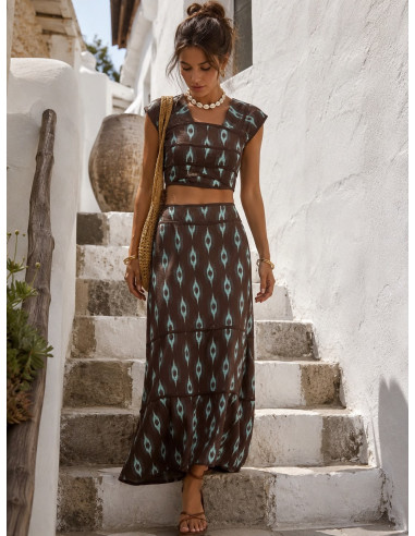 Conjunto de Dos Piezas Estampado chocolate y...