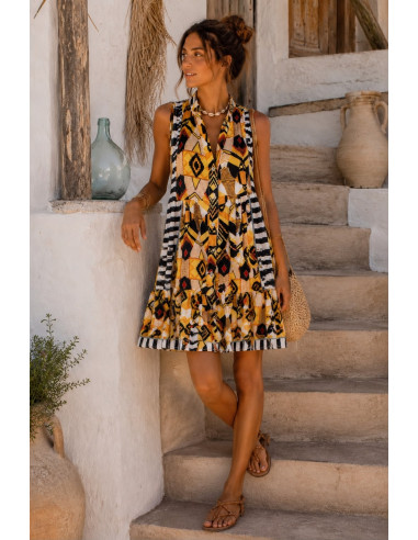 Vestido Corto Babydoll Estampado etnico