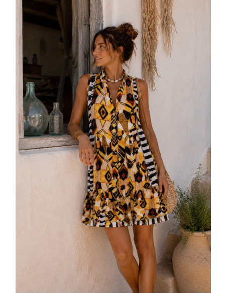 Vestido Corto Babydoll Estampado etnico