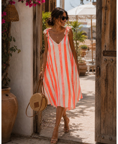 Vestido Asimétrico Bordado naranja Flúor