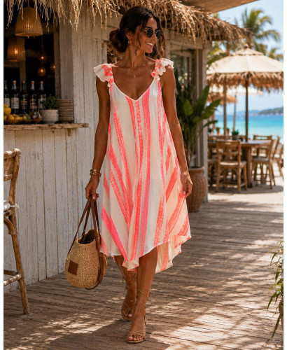 Vestido Asimétrico Bordado naranja Flúor 2