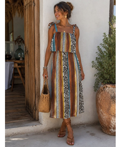 Vestido Midi Combinado con Animal Print y Rayas en Tonos... 2