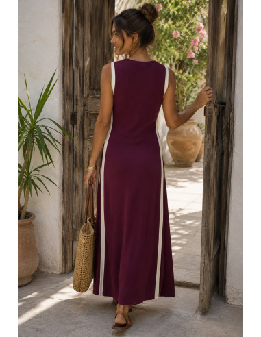 Vestido Largo Granate y Crudo Abertura Frontal