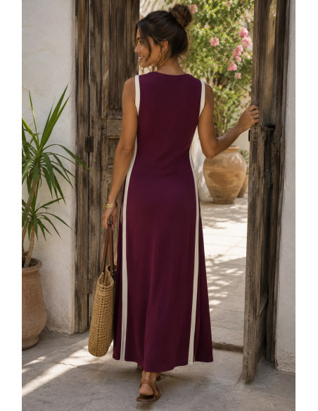 Vestido Largo Granate y Crudo Abertura Frontal