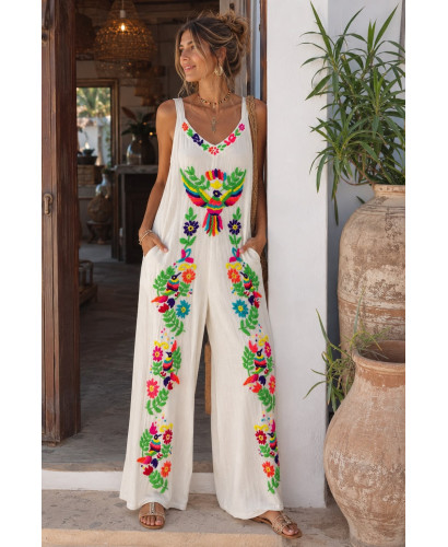 Mono de Bambula Blanco Bordado Multicolor con Bolsillos