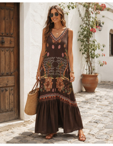 Vestido Largo de Punto Seda chocolate con...