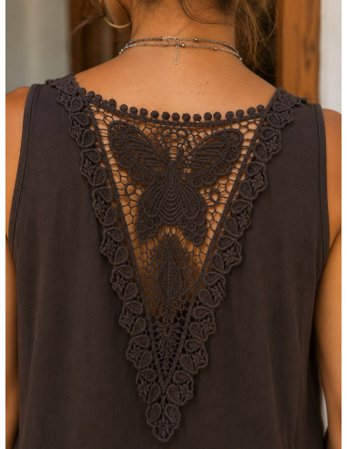 Vestido Largo Asimétrico de Algodón Marrón con...