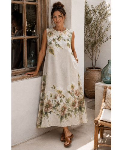 Conjunto de Lino con Vestido Estampado y Chaqueta a Juego 2