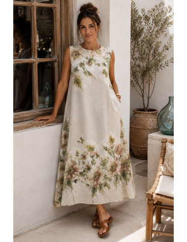 Conjunto de Lino con Vestido Estampado y...