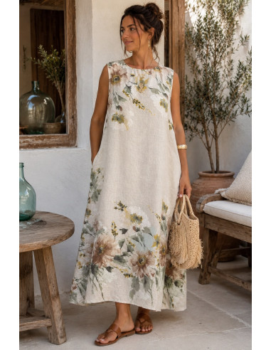Conjunto de Lino con Vestido Estampado y...
