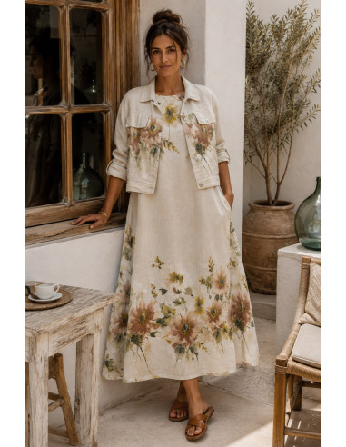 Conjunto de Lino con Vestido Estampado y...