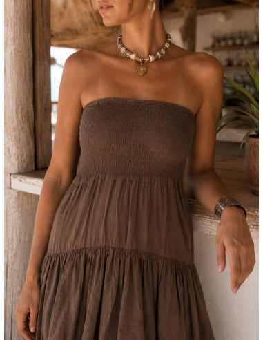 Vestido Largo de Volantes Chocolate con Nido de...