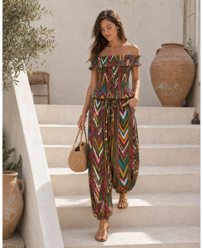 Conjunto con Top Nido de Abeja y Pantalón Bombacho tonos... 2
