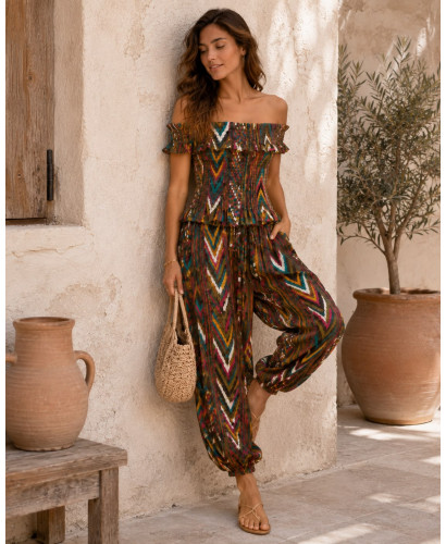Conjunto con Top Nido de Abeja y Pantalón Bombacho tonos...