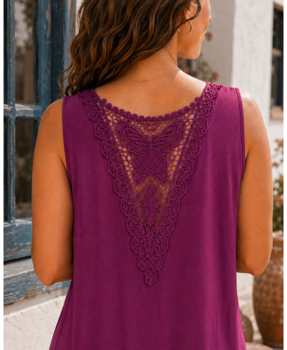 Vestido Largo Asimétrico de Algodón granate con Espalda... 2