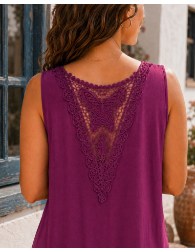Vestido Largo Asimétrico de Algodón granate con...