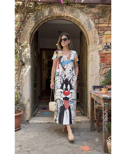 Vestido Largo con Estampado Artístico de Personaje y... 2