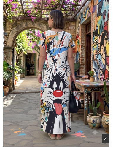 Vestido Largo con Estampado Artístico de...