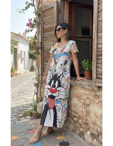 Vestido Largo con Estampado Artístico de...