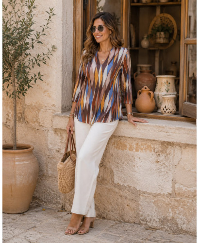 Blusa punto seda estampado geométrico tierras 2