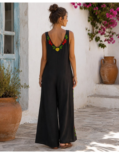 Mono de Bambula negro Bordado Multicolor con...