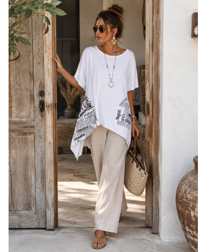 Camiseta blanca evasé con picos
