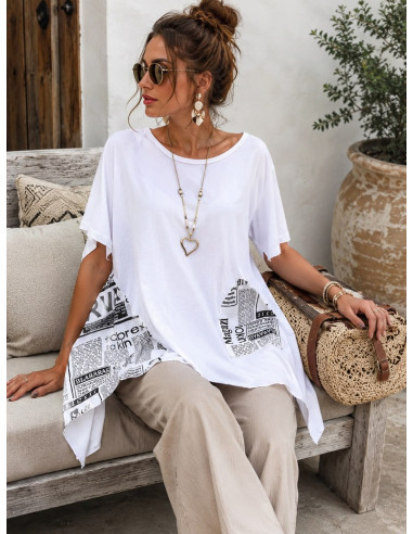 Camiseta blanca evasé con picos