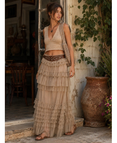 Falda de tul camel