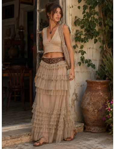 Falda de tul camel