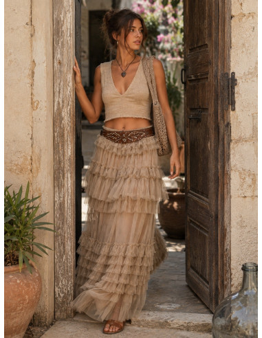 Falda de tul camel