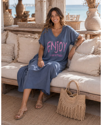💙 Vestido Azul Efecto Lavado con Mensaje LOVE & PEACE 2