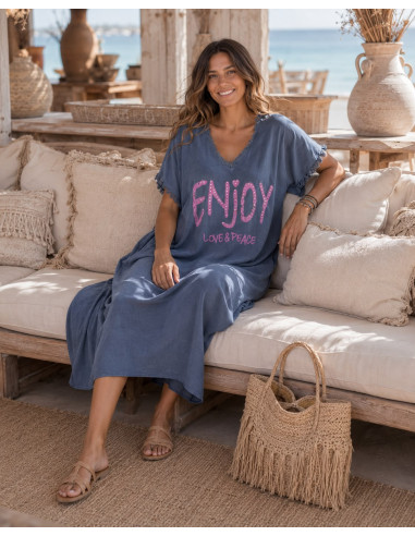 💙 Vestido Azul Efecto Lavado con Mensaje LOVE &...