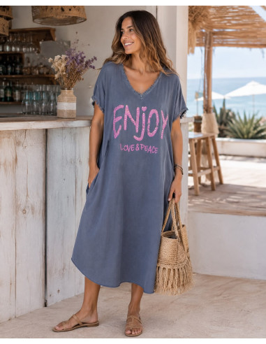 💙 Vestido Azul Efecto Lavado con Mensaje LOVE &...