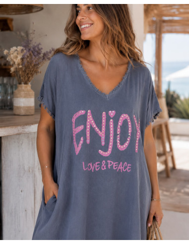 💙 Vestido Azul Efecto Lavado con Mensaje LOVE &...