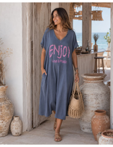 💙 Vestido Azul Efecto Lavado con Mensaje LOVE &...