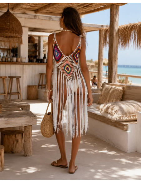 🌈 Top de Crochet Multicolor con Flecos Largos