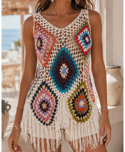 🌈 Top de Crochet Multicolor con Flecos 2