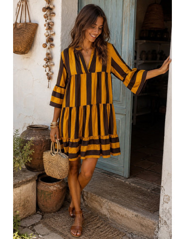 Vestido Babydoll Mostaza & Chocolate –...