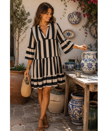 Vestido Babydoll negro & crudo– Estampado de Rayas 2