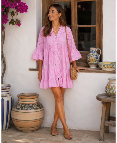 ✨ Vestido Babydoll Batista Bordada rosa✨
