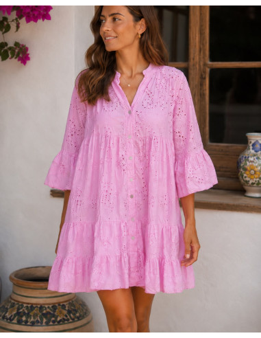 ✨ Vestido Babydoll Batista Bordada rosa✨