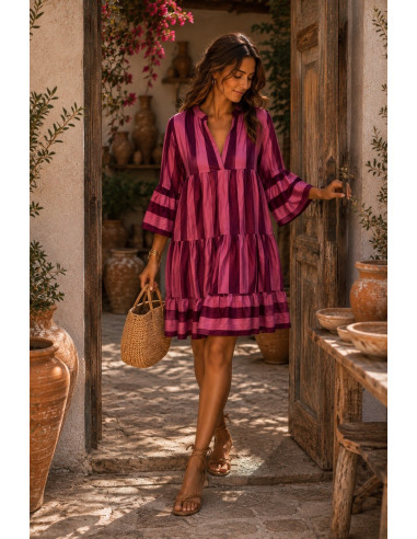 Vestido Babydoll granate & rosa– Estampado de...