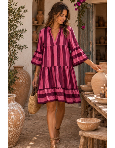 Vestido Babydoll granate & rosa– Estampado de...