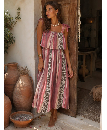 Vestido Combinado con Animal Print y Rayas en Tonos rosas 2