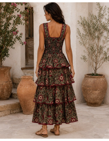 Vestido de Tirantes Estampado Floral Verde con...