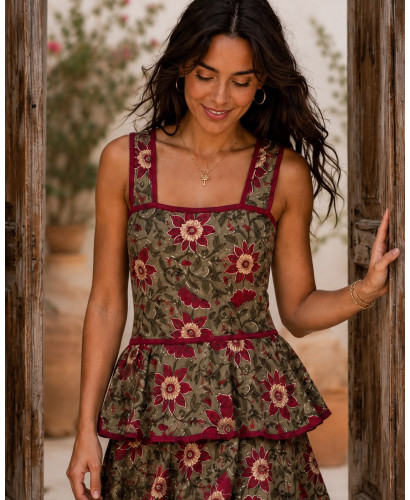 Vestido de Tirantes Estampado Floral Verde con Volantes 2