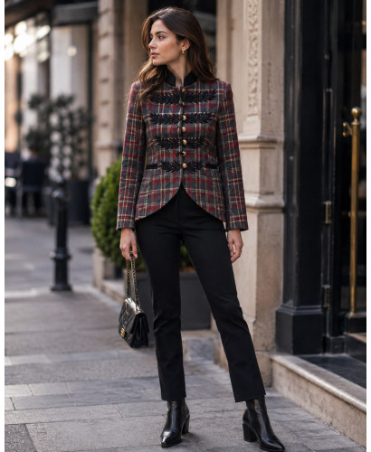 Chaqueta de Cuadros con Bordado y Botones Dorados 2