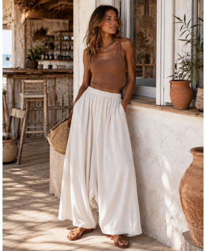 🏖️ Pantalón Baggy Bajo en Blanco Roto con Bolsillos 🏖️